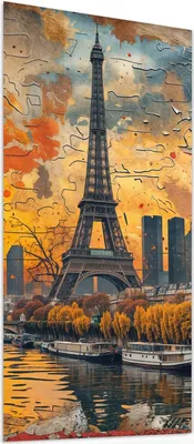 Produktbild von Glasbild 55x110cm in XXL für Wohnzimmer, Schlafzimmer Motiv Eiffelturm Skyline