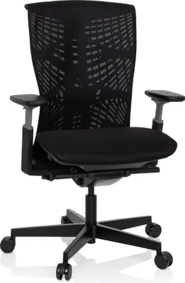 Produktbild von hjh OFFICE Profi Bürostuhl SKOPE Ergonomischer Schreibtischstuhl mit Armlehnen (höhenverstellbar) Netzstoff Schwarz Drehstuhl für Büro, Zuhause
