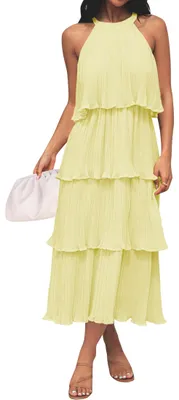 Produktbild von ZESICA Damen-Sommerkleid 2025, ärmellos, Neckholder, Rüschen, gestuft, Chiffon,