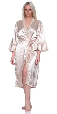 Immagine prodotto di Vestaglia da donna kimono vestaglia da notte in raso con pizzo; beige/S/36