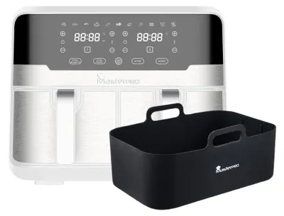 Doppel-Airfryer 9 l, 2400 W, LED-Touchscreen, Antihaftkorb, Weiß