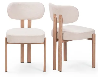 Produktbild von 2er Set Esszimmerstuhl Stoff Beige - Beine Helle Eichenholz-Optik - NOA