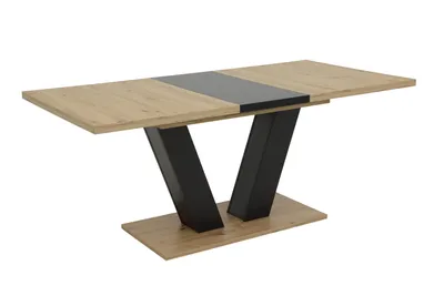 Produktbild von Hela Tische, Säulentisch Esstisch Hamm, Holzdekor Artisan Eiche, Synchronauszug 140-180x90cm, Melamin, Bodenplatte im Holzdekor, Schräge Säulenfüße