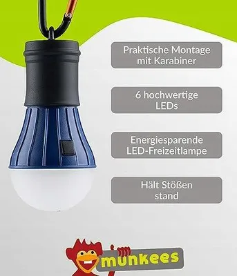 Zdjęcie produktu dla Lampa LED do namiotu karabińczyk niebieska kempingowa turystyka