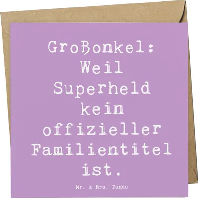 Produktbild von Mr. & Mrs. Panda Grußkarte Spruch Großonkel Superheld - Lavendeltraum - Geschenk, anlasskarte, Heldentaten, Familie, herzerwärmende Sprüche, doppelkarte, faltkarte