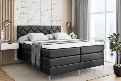Produktbild von ALTDECOR Boxspringbett mit Silber Füßen, Matratze und Lattenrost, Topper, Polsterbett mit Bettkasten, Bett mit Stauraum H3- und H4- Matratze, Doppelbett -CATOR-FS KING-200x200 - Schwarz Kunstleder