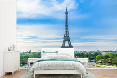 Produktbild von MuchoWow® Fototapete für Wohnzimmer oder Schlafzimmer Wandtapete Vinyl Motivtapete Der Eiffelturm vor einer farbenprächtigen Kulisse - 525x350 cm - Das Hintergrundbild