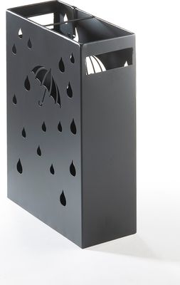 Kobolo Schirmständer Regenschirmhalter - UMBRELLA- aus Metall mit Abtropfschale-mit Ausstanzungen- schwarz- Taschenschirm Flur Wartezimmer Eingang
