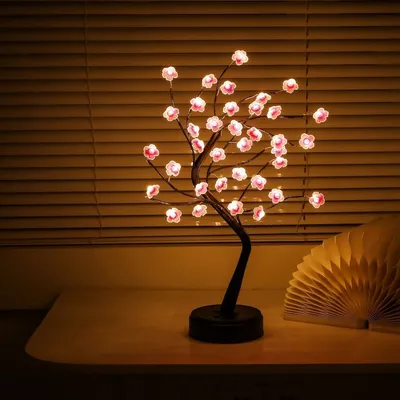 Produktbild von LED-Kirschblütenbaum mit 36 LEDs, Warmweiß, 45cm, USB & Batterie, Touch-Schalter, Japanische Deko-Tischlampe für Schlafzimmer & Zuhause