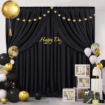 Productafbeelding van Set van 2 Zwarte Achtergrond Gordijnen voor Feestdecoratie 150 x 240 cm