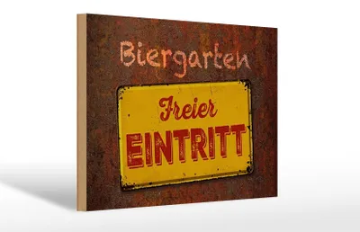 Produktbild von Holzschild Biergarten freier Eintritt, 30 x 20 cm, Holzschilder Spruch Getränke Alkohol Bier