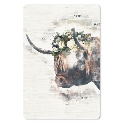 Produktbild von MuchoWow® Mauspad Mousepad Scottish Highlander - Blumen - Zeitungspapier 18x27 cm - Mousepads - Maus Mat - Pad - Mausunterlage