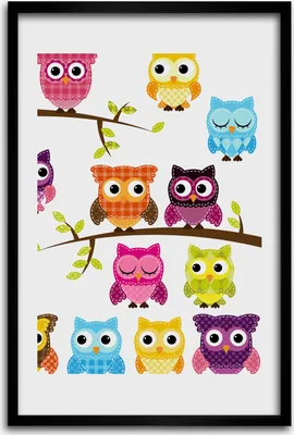 Produktbild von Bild - Bilderrahmen - 40 cm x 60 cm - MDF - Rahmen - Wandkunst - Bunte Eulen