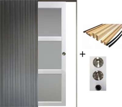 Immagine prodotto di Porta scorrevole Kenya bianca con vetro H204 x L73 cm, incasso, kit finitura Gd Menuserie