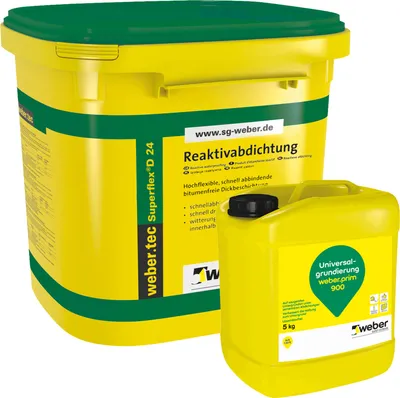 Produktbild von weber.tec Superflex D24 Reaktivabdichtung 24kg + weber.prim 900 Universalgrundierung 5L