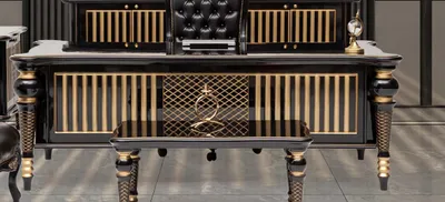 Produktbild von Klassische Schreibtisch Robust Arbeitstisch Schwarz Arbeitszimmer Tisch Art déco
