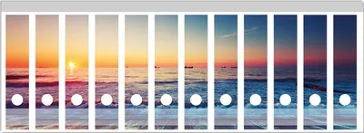 Produktbild von Wallario Ordnerrücken Sticker, selbstklebend für breite Ordner, 12 Stück, Motiv Sonnenuntergang am Meer mit Wellen am Strand