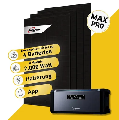 Produktbild von Balkonstrom Balkonkraftwerk 2000W Solaranlage mit Speicher | 4xSolarmodul Bifazial | Hoymiles HiBattery 1920 AC
