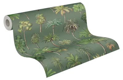 Produktbild von A.S. Création Palmenblatt-Vliestapete – Grün, Beige, Braun – 10,05 x 0,53 m
