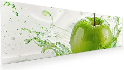 Produktbild von Glasbild 120x40cm in XXL für Wohnzimmer, Schlafzimmer Motiv Splash Apfel