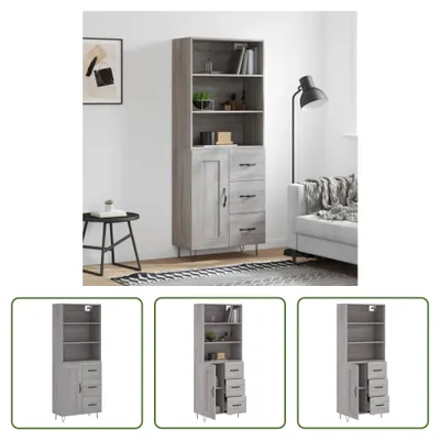 Produktbild von The Living Store Highboard Grau Sonoma 69,5x34x180 cm Holzwerkstoff
