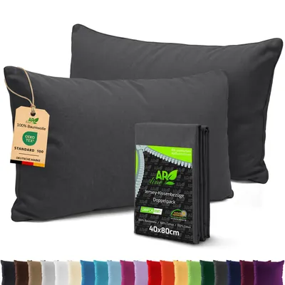 Produktbild von AR Line 2er Pack Jersey Kissenbezüge 40x80 Baumwolle – weich, atmungsaktiv, Kissenhüllen mit Reißverschluss, in Farbe: Anthrazit-Grau