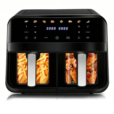 Produktbild von Heißluftfritteuse XXL doppel Airfryer 2600W / 9L (2x 4,5L Kammer) 8 Programme digitale Heißluft Fritteuse ohne Fett Öl Dual Luftfritteuse Air Friteuse