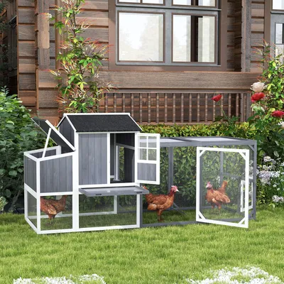 Produktbild von Hühnerstall mit Auslauf, Nistkasten 3-tlg., Fichtenholz wetterfest, Grau | 236,5 x 91 x 114 cm | 1,9 m² | für 3-4 Hühner
