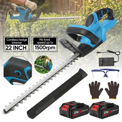 Produktbild von Elektrische Heckenschere Strauchschneider - Kabellos 56 cm - 1500 U/min - Doppelschneidiges Messer - Mit 2 Akkus