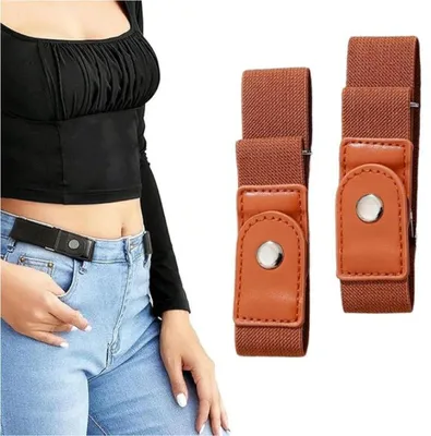 Immagine prodotto di 1 paio di cinture elastiche senza fibbia, regolabili, con chiusura nascosta, adatte per pantaloni, jeans, abbigliamento casual e da lavoro – colore: cammello
