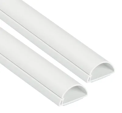Produktbild von D-Line 1D3015W-2PK Mini Kabelkanal Selbstklebender, Halbrunde Kabelführungen, Kabelleiste - 2x 30mm (B) x 15mm (H) x 1-Meter Länge - Weiß – Größe 30x15 mm - 2 x 1 m Längen