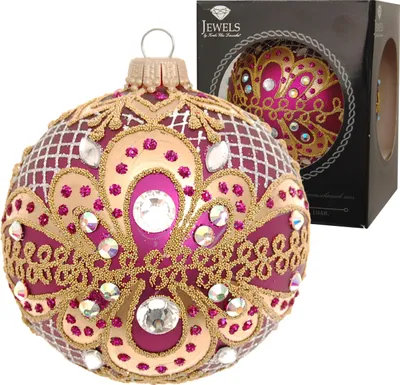 Produktbild von Krebs Glas Lauscha Weihnachtsbaumkugel Glanz & Gloria - Purpur - aus Glas - ca. 8cm - mit Strasssteinen