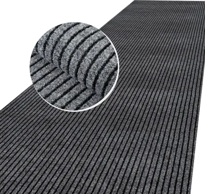Produktbild von Flurläufer Fußmatte Teppichläufer Textil Vorleger Läufer MiISCHA Breitschtreifen Grau Robust Wasserabweisend Breite 100 cm Länge 400 cm
