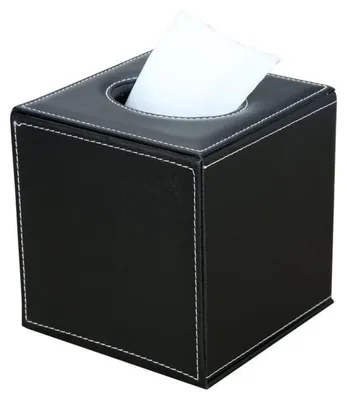 Produktbild von Kosmetiktücherbox Kunstleder Quadratisch Schwarz 13,5x13,5x13,5 cm