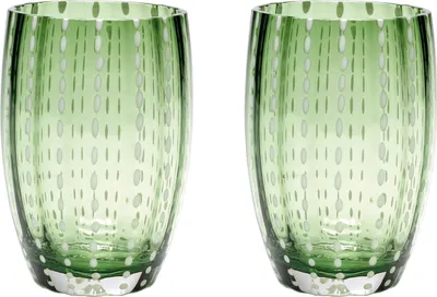 Produktbild von Zafferano Perle Gläser - 2er-Set, grünes mundgeblasenes Glas, 32 cl, handgefertigt, für Wasser oder Cocktails