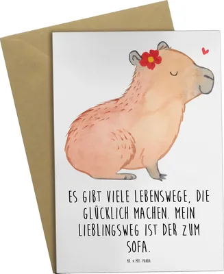 Produktbild von Mr. & Mrs. Panda Glückwunschkarte Capybara Blume - Weiß - Geschenk, weihnachtskarten, einladungskarten, hochzeitskarten, vatertagskarte, glückwunschkarten