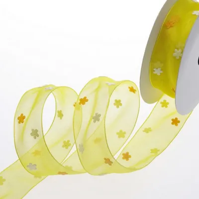 Produktbild von Organzaband mit Miniblümchen - gelb - 5m - 91223 14-R 25