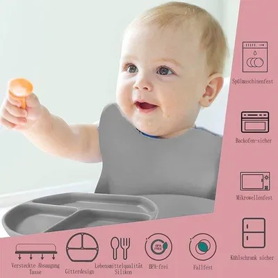 Produktbild von Anti-Slip Silikon Baby Set - 6 Stück für Selbst-Essen - Spülmaschine und Mikrowellenbeständig