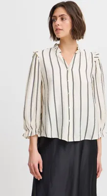 Produktbild von Ichi IXSANJA Damen Bluse Shirt Blusenshirt mit Rüsschen Knöpfen V-Ausschnitt Regular fit