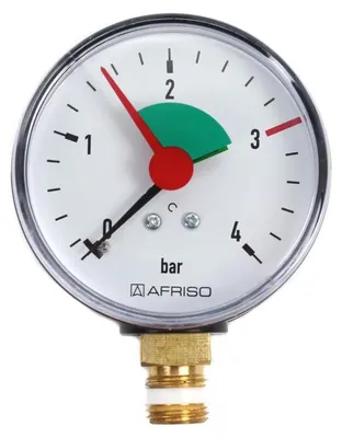 Obrázek produktu pro Afriso manometr 0-4 bar, vertikální 63911 Pouzdro o průměru 63 mm, připojení 1/4"