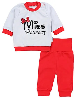 Produktbild von TupTam Baby Mädchen Outfit Langarmshirt mit Print Spruch Babyhose Babykleidung 2teilig, Farbe: Miss Perfect Grau/Rot, Größe: 74