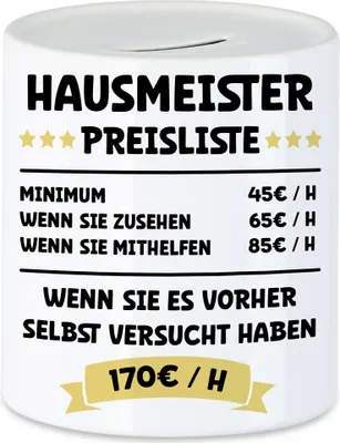 Produktbild von Hausmeister Preisliste Spardose Haus Wohnung Gebäude Immobilie Ordnung Regeln Garten Reparatur Arbeit Beruf