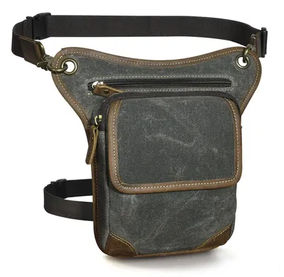 Image de Poche de hanche étanche pour moto, en toile et en cuir, pour hommes, modèle 211-1, couleur verte
