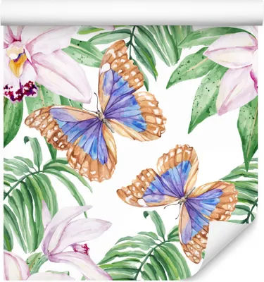 Produktbild von 10m VLIES TAPETE Rolle Blumen Knabenkraut Schmetterlinge Aquarell XXL