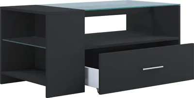 Produktbild von VCM Holz Couchtisch mit ESG-Sicherheitsglas | Sofatisch mit ausreichend Stauraum | Maße ca. H. 45 x B. 100 x T. 50 cm | Wohnzimmertisch mit Schublade - Tindala