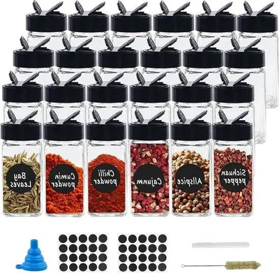 Produktbild von Famanu Kräuterbehälter 120 ml - 24 Stück mit Deckeln, Etiketten und Flaschenbürste