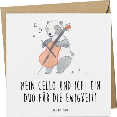 Produktbild von Mr. & Mrs. Panda Glückwunschkarte Cello Duo - Weiß - Geschenk, faltkarte, Musik, Orchester, Klappkarte, Musikinstrument, anlasskarte, Lernen, doppelkarte, Cellist