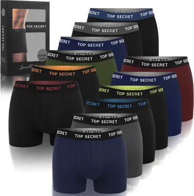 Obrázok produktu pre TOP SECRET pánske bavlnené boxerky, 12 kusov v balení, pánska spodná bielizeň v rôznych farbách – veľkosť L