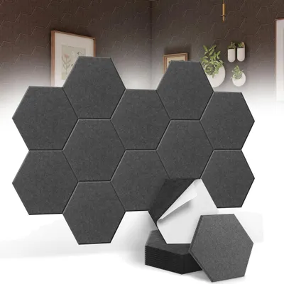 Produktbild von LZQ 24er Set Hexagon Akustikpaneele Selbstklebend, Schallabsorber Wandpaneele 30 x 26 x 0,9 cm, Akustikschaum zur Schalldämmung für Wand & Decke, Büro, Studio, Gaming Zimmer, Schwarz