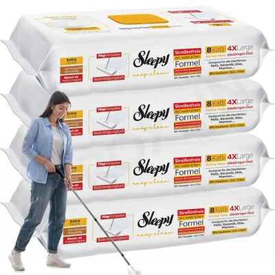 Produktbild von Roxlin Sleepy Easy Clean Bodenwischtuch 8-lagig XLarge | Micro Cyclone Technologie | Für Mop geeignet, rückstandsfrei, 50 Stück | Feuchte Bodentücher